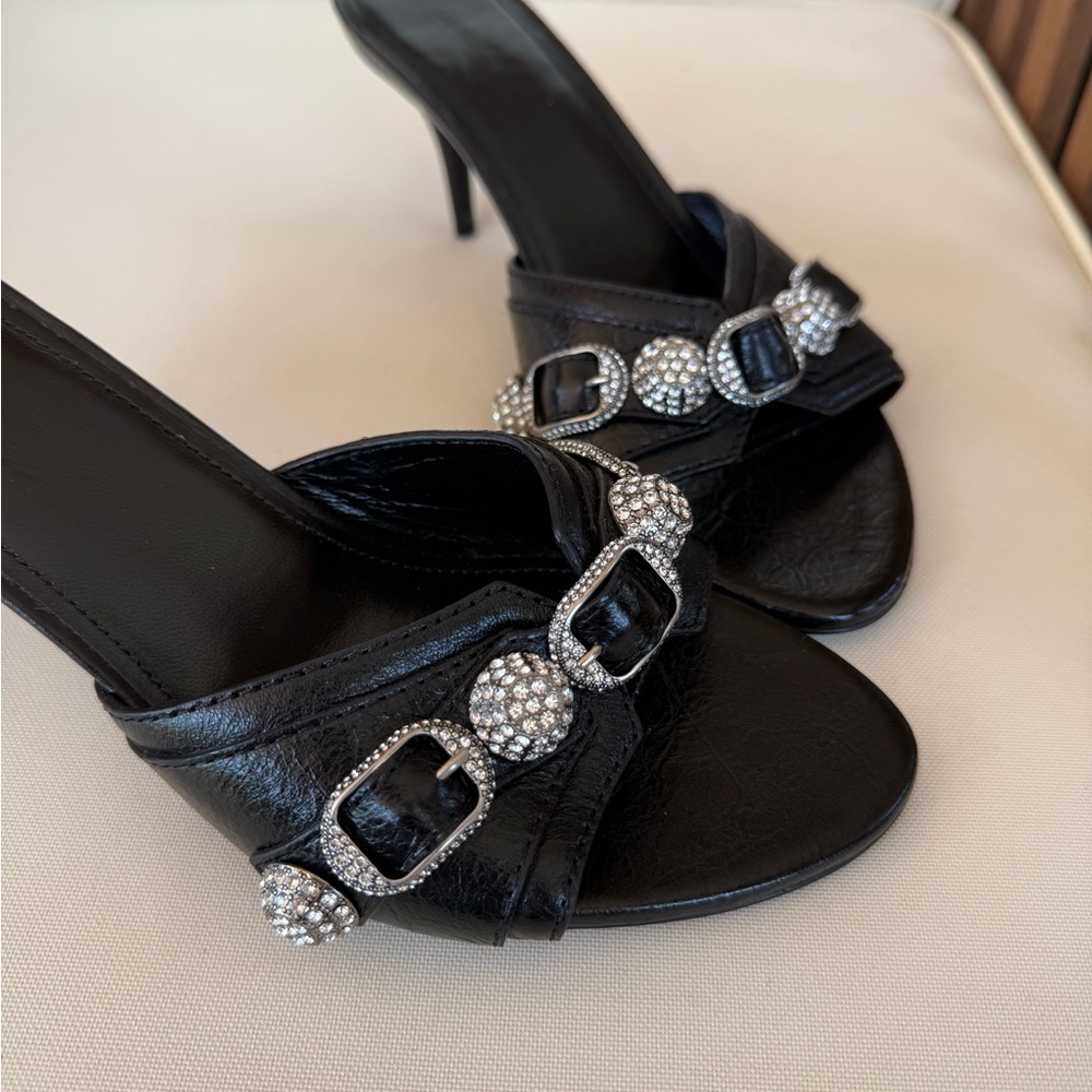 📌SOLD📌Auth BALENCIAGA Cagole Crystal Stud Sandal Heel Mule 36 never worn